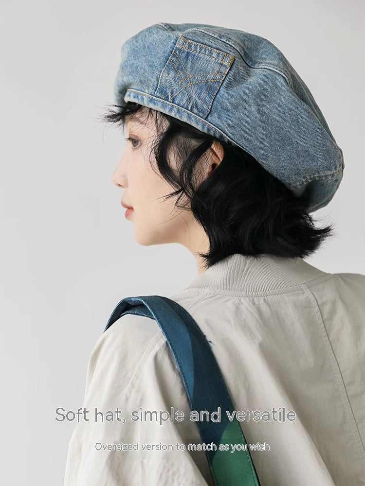 Denim Beret Women's Vintage Painter Hat