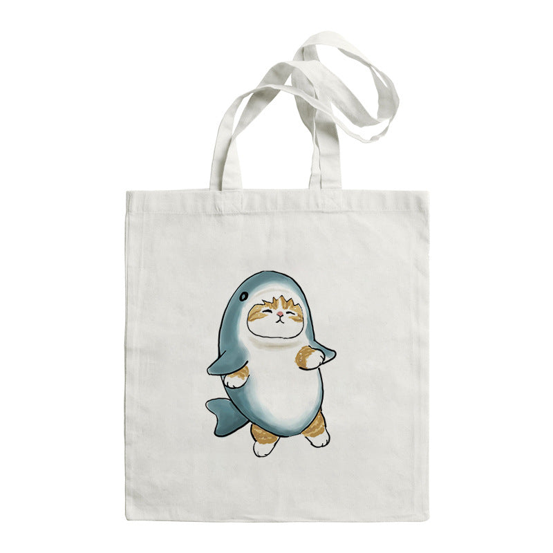Shark Cat Printed Canvas Bag Shoulder