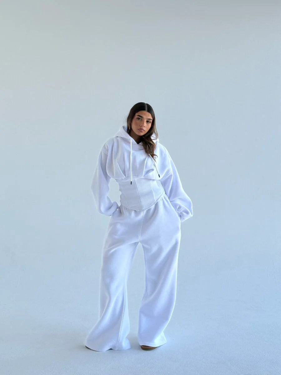 Womens Slim-fit Waist-cinching Hoodie And Drawstring Pants Two-piece Set