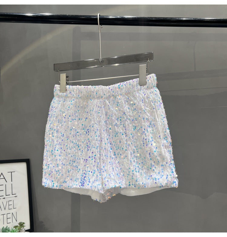 Suede Embroidered Beaded Gray Casual Shorts For Women