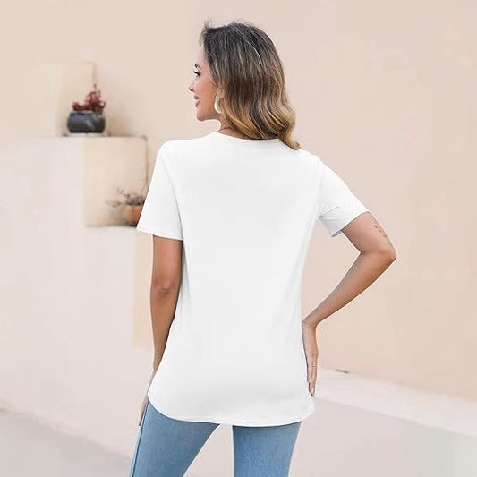 European And American Style Women Round Neck Loose Fashion Casual Short Sleeve