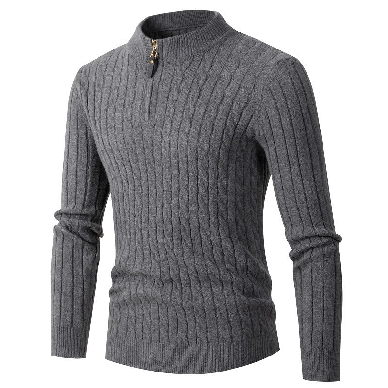 Men's Long Sleeve Twist Twist Half High Neck Zipper Knit