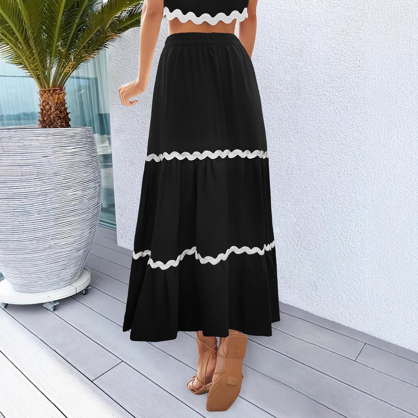 New Womens Simple Ruffled Hemline Skirt