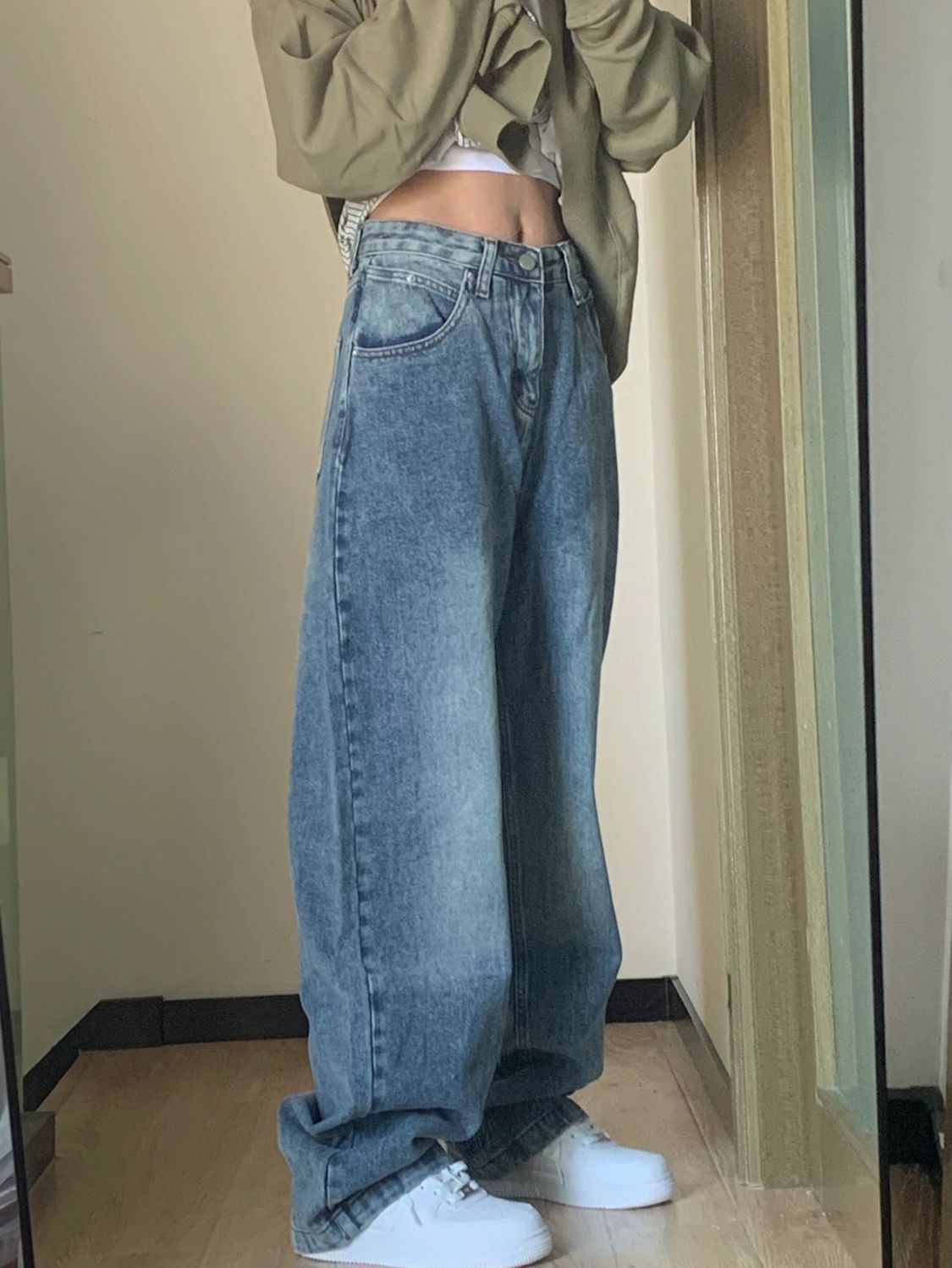 Plus Size Højtaljede Vide Ben Jeans til Kvinder