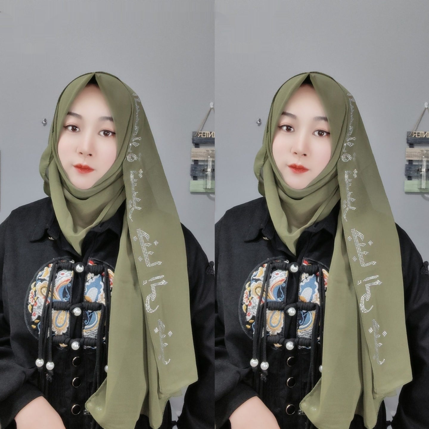 Letter New Pearl Chiffon Fabric Scarf