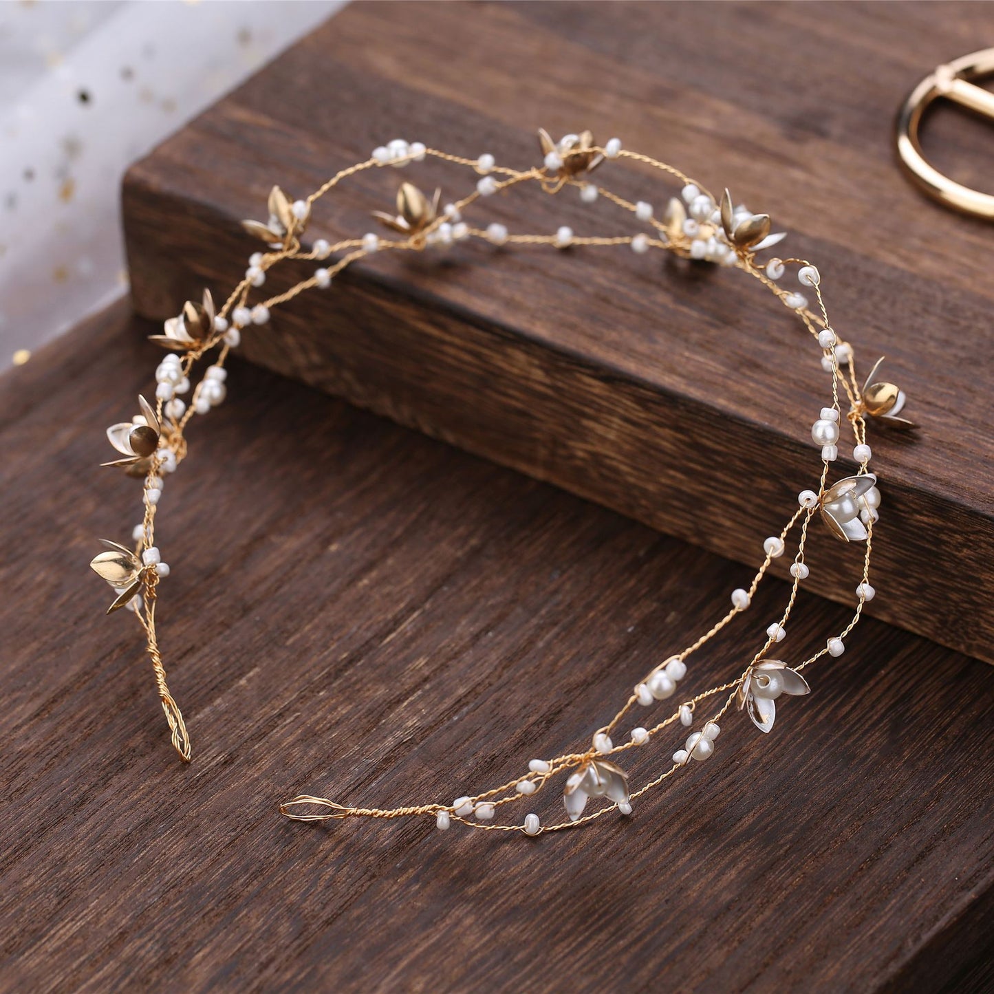 Korean Handmade Flower Beading Bridal Headdress Hair Band Elegant