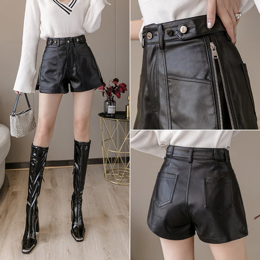 Korean Style Slim Fit All-match Stylish Leather Shorts