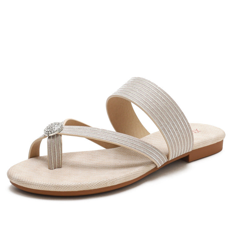 Women's Rhinestone Resort Beach Flat All-match Roman Shoe