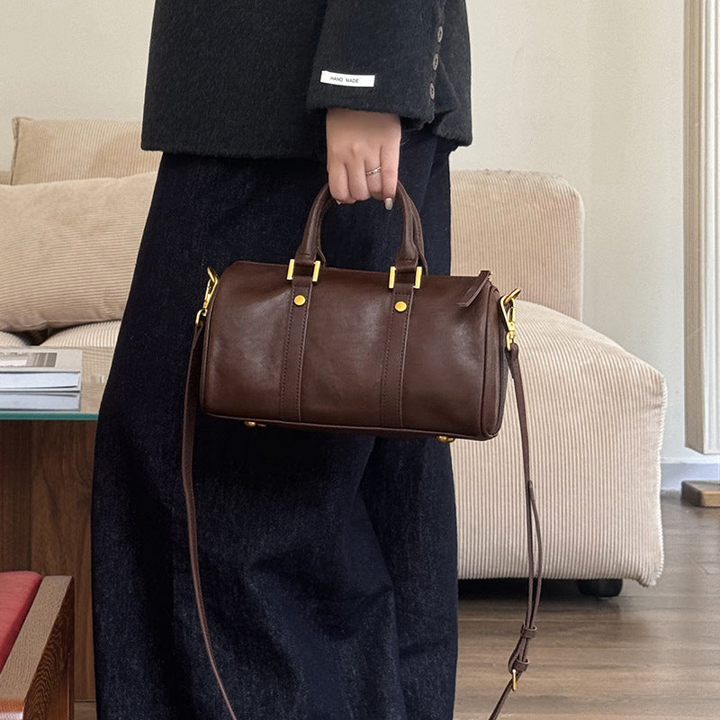 Retro bærbar crossbody-taske i okselæder