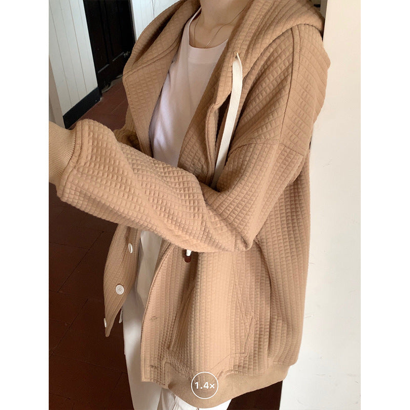 Real Shot Boyfriend Style Lazy And Loose Niche Waffle Coat