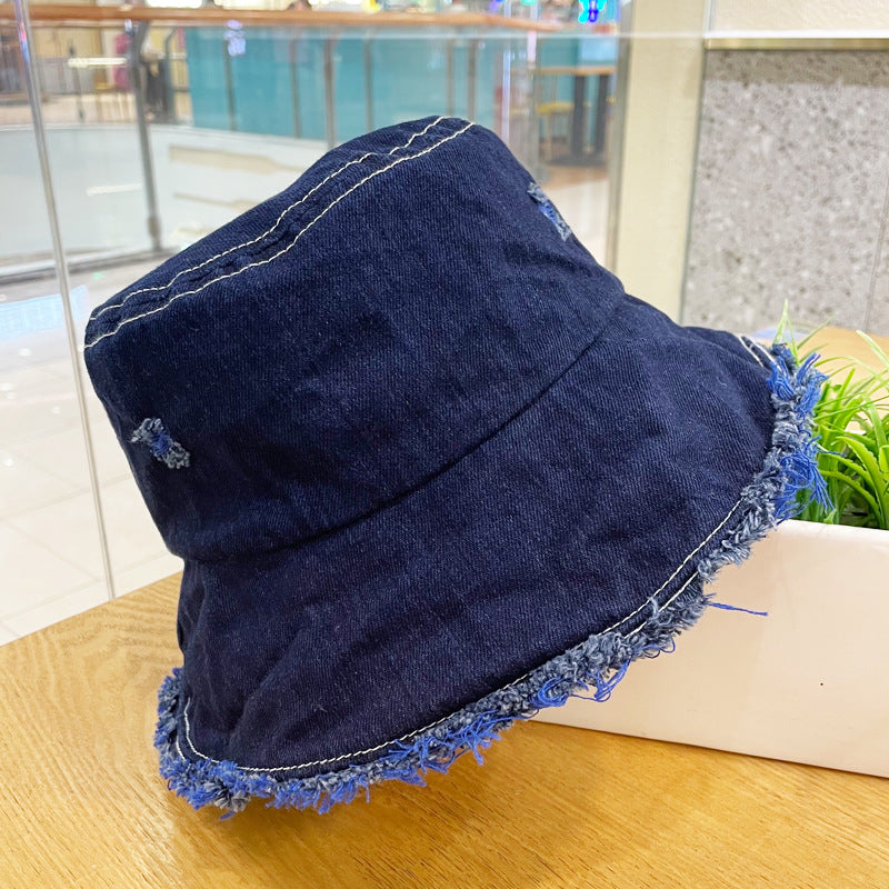 Made Of Old Rough Edge Denim Fisherman Hat Women's Sun Protection Retro