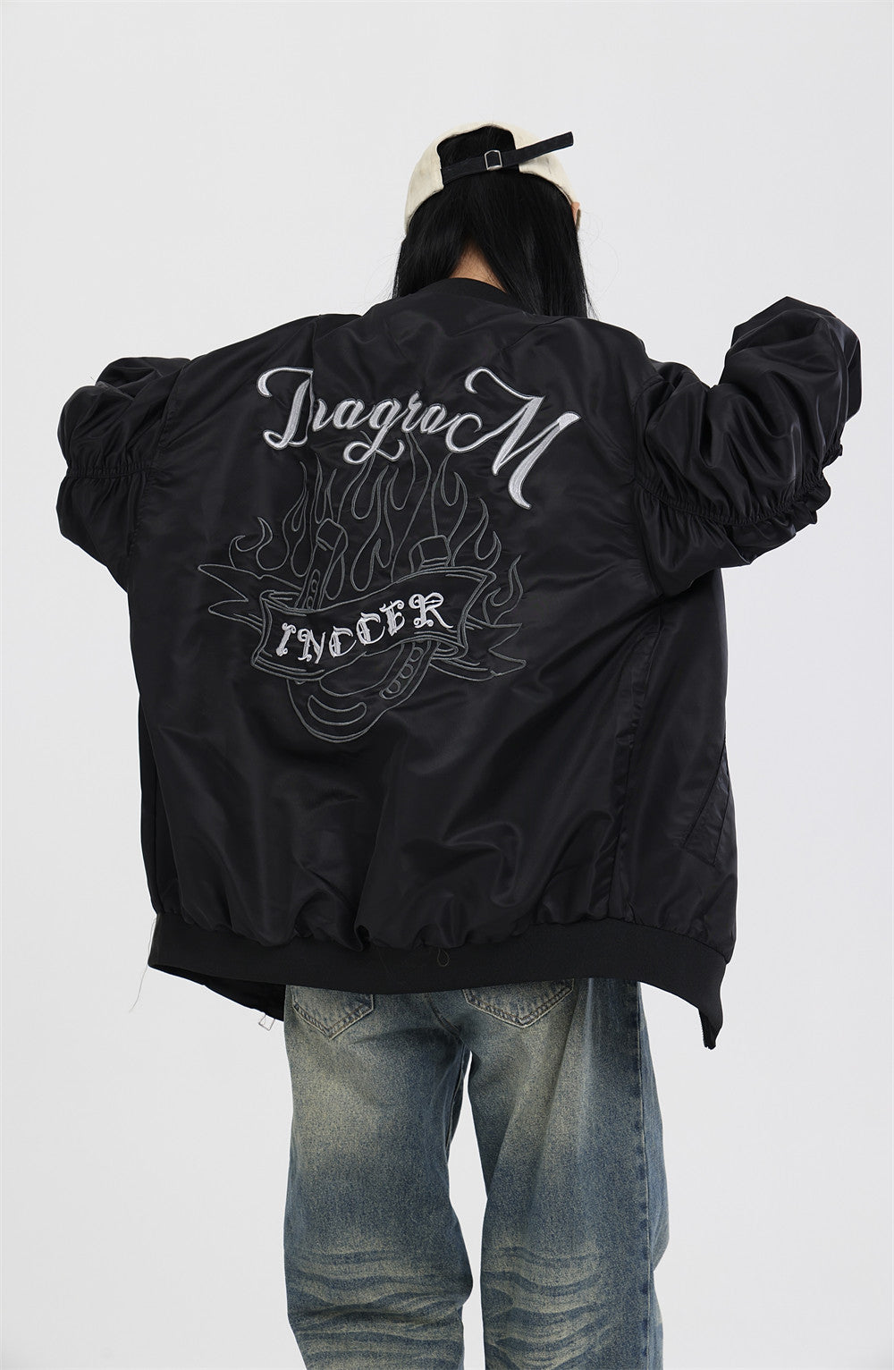 High Street Design Flame Embroidery Letters Baseball Uniform Jacket