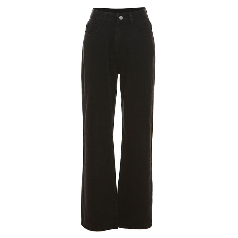 Women's High Waist Straight Wide Leg Printed Slim Jeans