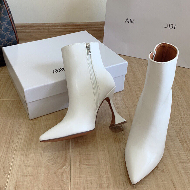 Side Zip Wine Glass Heel Sexy Ankle Boots