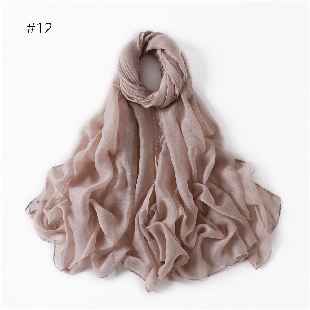 Classic Women's Pure Color Tulle Cotton And Linen Breathable Thin Scarf Silk