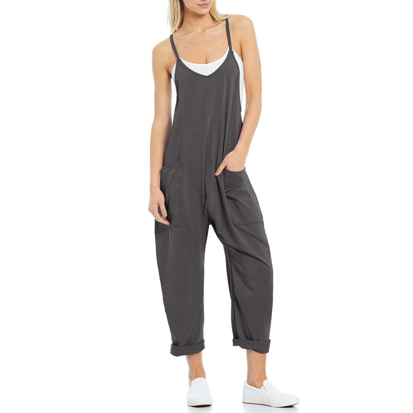 Women's Fashion Simple Large Pockets Strappy Pants