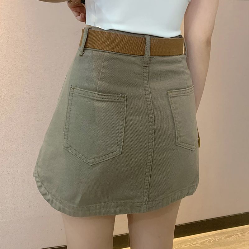 High Waist Denim Skirt Women's Summer Washed Overalls