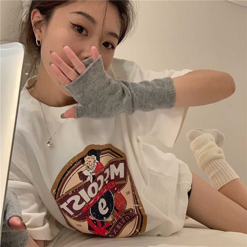 New Korean Style Round Neck Short Sleeve T-shirt Loose Printed Letters