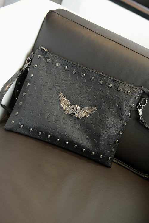 Ghost Head Skull Shoulder File Bag Rivets