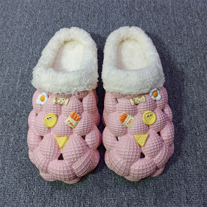 Men's And Women's Fashion Litchi Bubble Platform Non-slip Warm Cotton Slippers