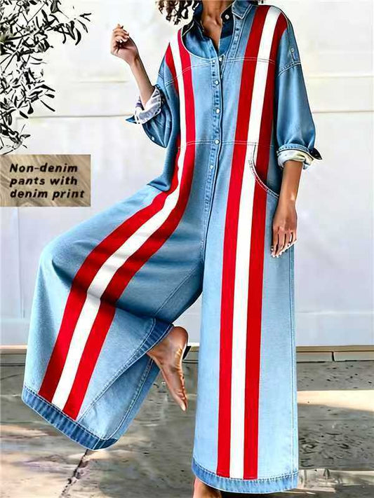 Casual Loose-fitting Comfortable Wide-leg Jumpsuit With Digital Print
