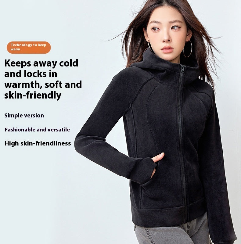 Hooded Sweater Double-sided With Velvet Cardigan Zipper Coat