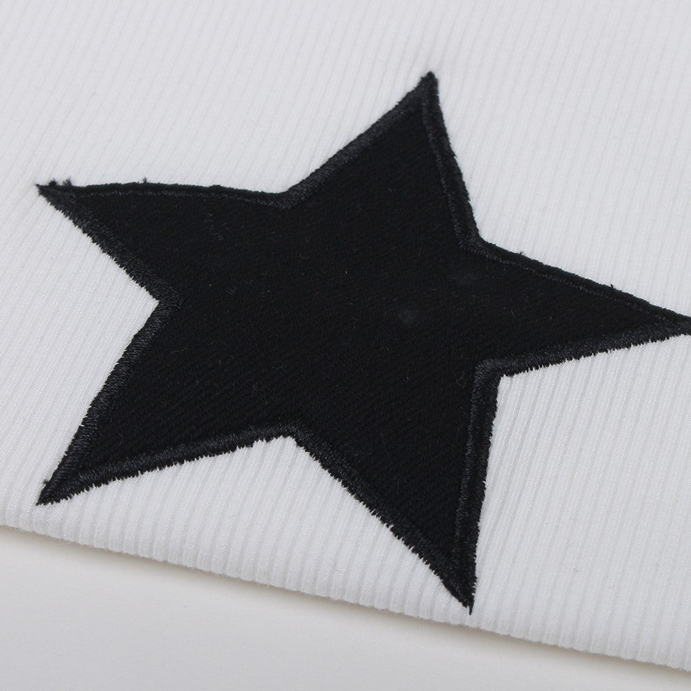 Embroidered Stars Printed Round States Women's Work Word Top Undershirt