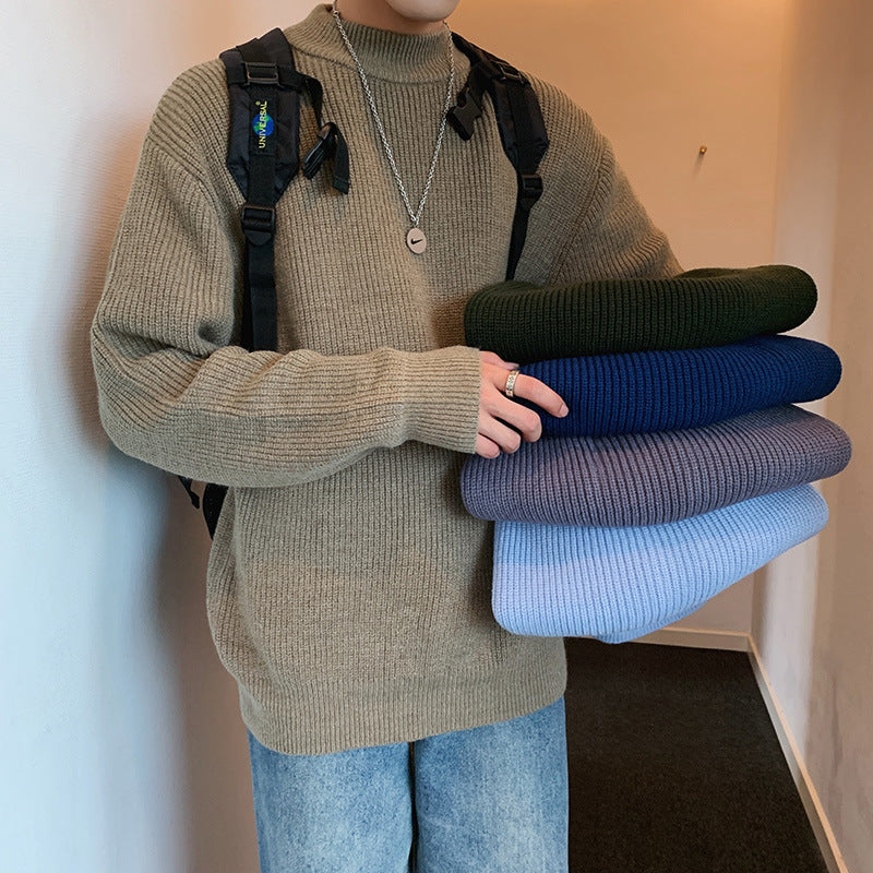 Autumn And Winter Men's Crewneck Sweater Men's Loose Plus Velvet