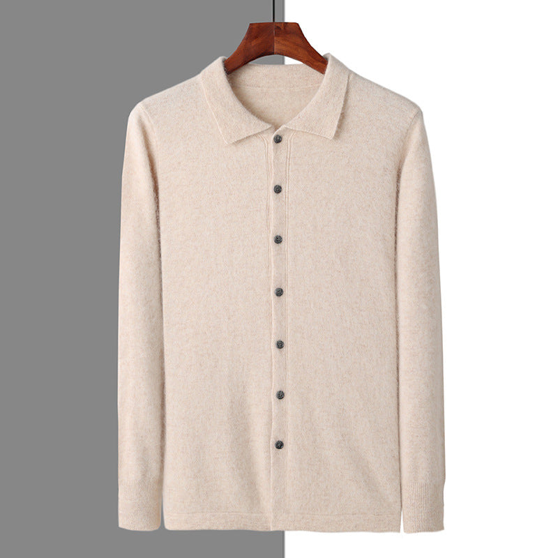 Solid-color Button-down POLO-collar Loose-fit Shirt-collar Jacket Top