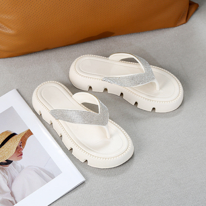 Women's Fashion Rhinestone Thick Bottom Heightening Slippers