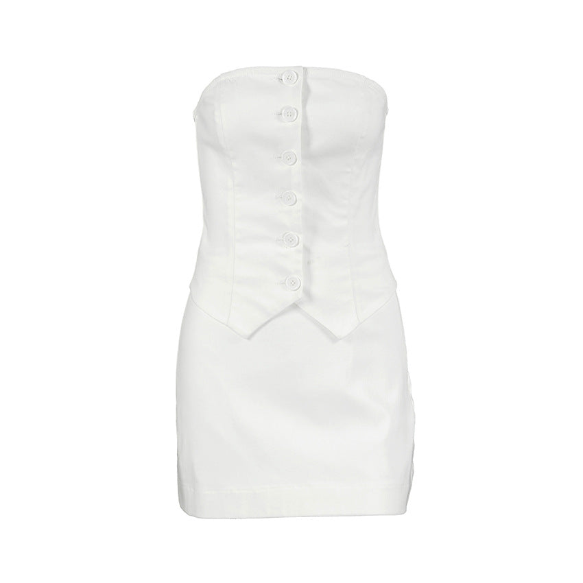 French-style Designer Womens Tube Top And White Lace Skirt Two-piece Set