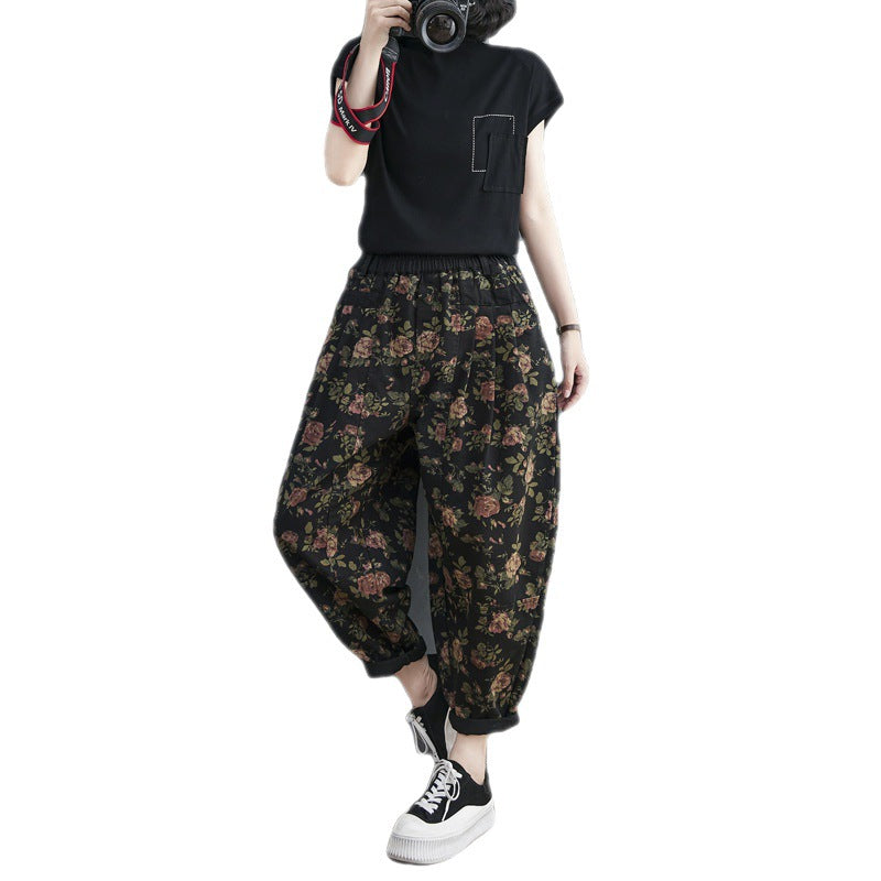 Retro Printed Harem Jeans Loose Plus Size