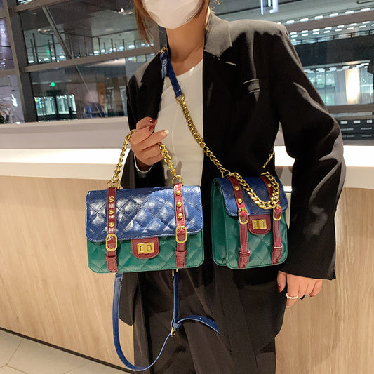 PU Small Fragrant Style Rhombus Square Bag Fashion Contrast Color Retro Simple