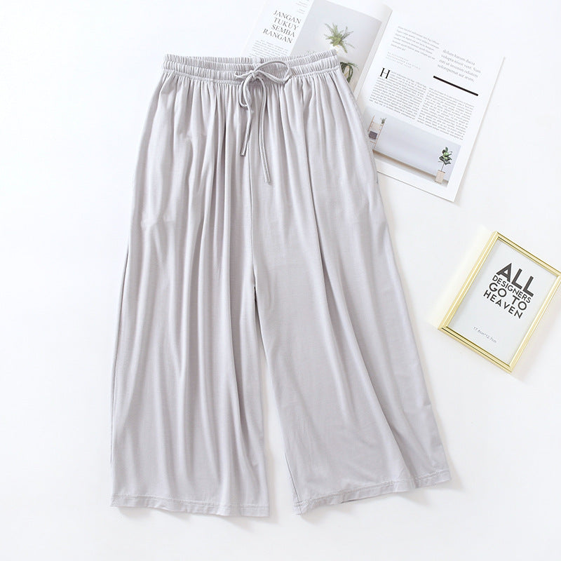 Three Quarter Solid Wide Leg Household Pants