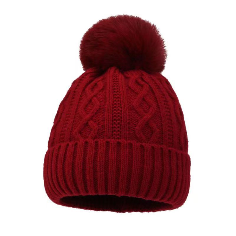 Uldhue til kvinder efterår vinter ørebeskyttelse med pelskvast, pullover-model