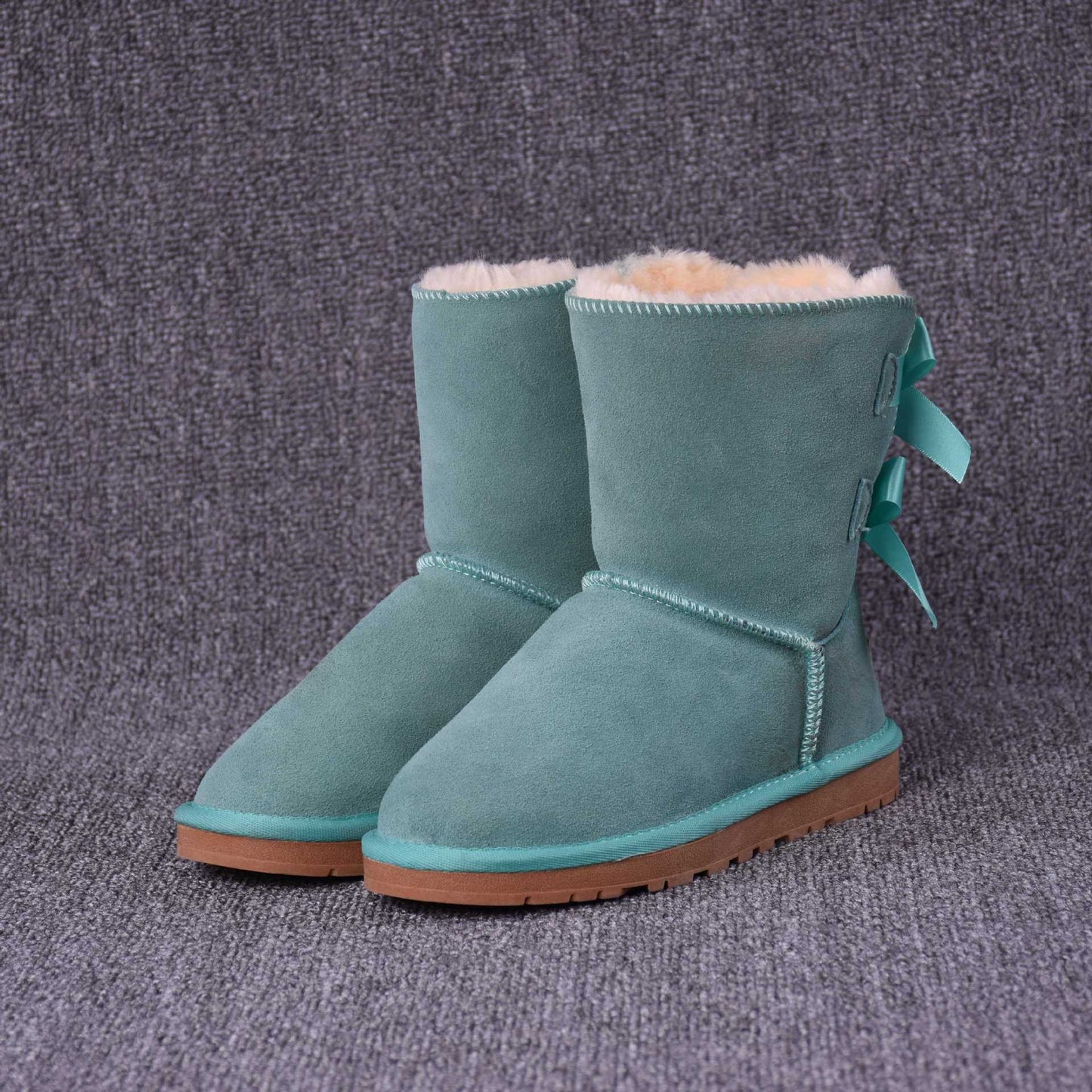 Women's Solid Color Bow Mid-tube Snow Boots