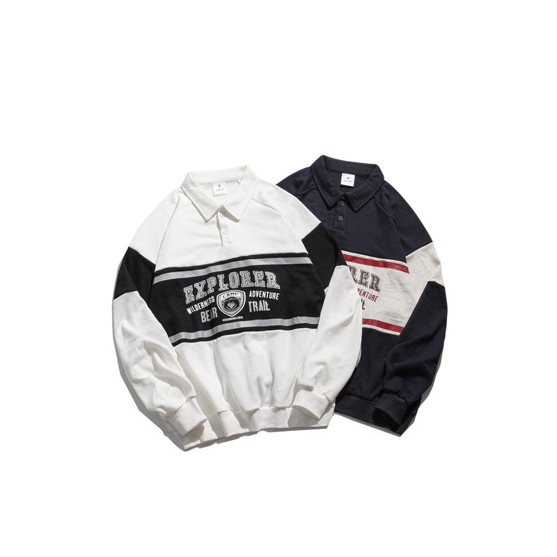 College Loose Couples Versatile Polo Collar Sweatshirt