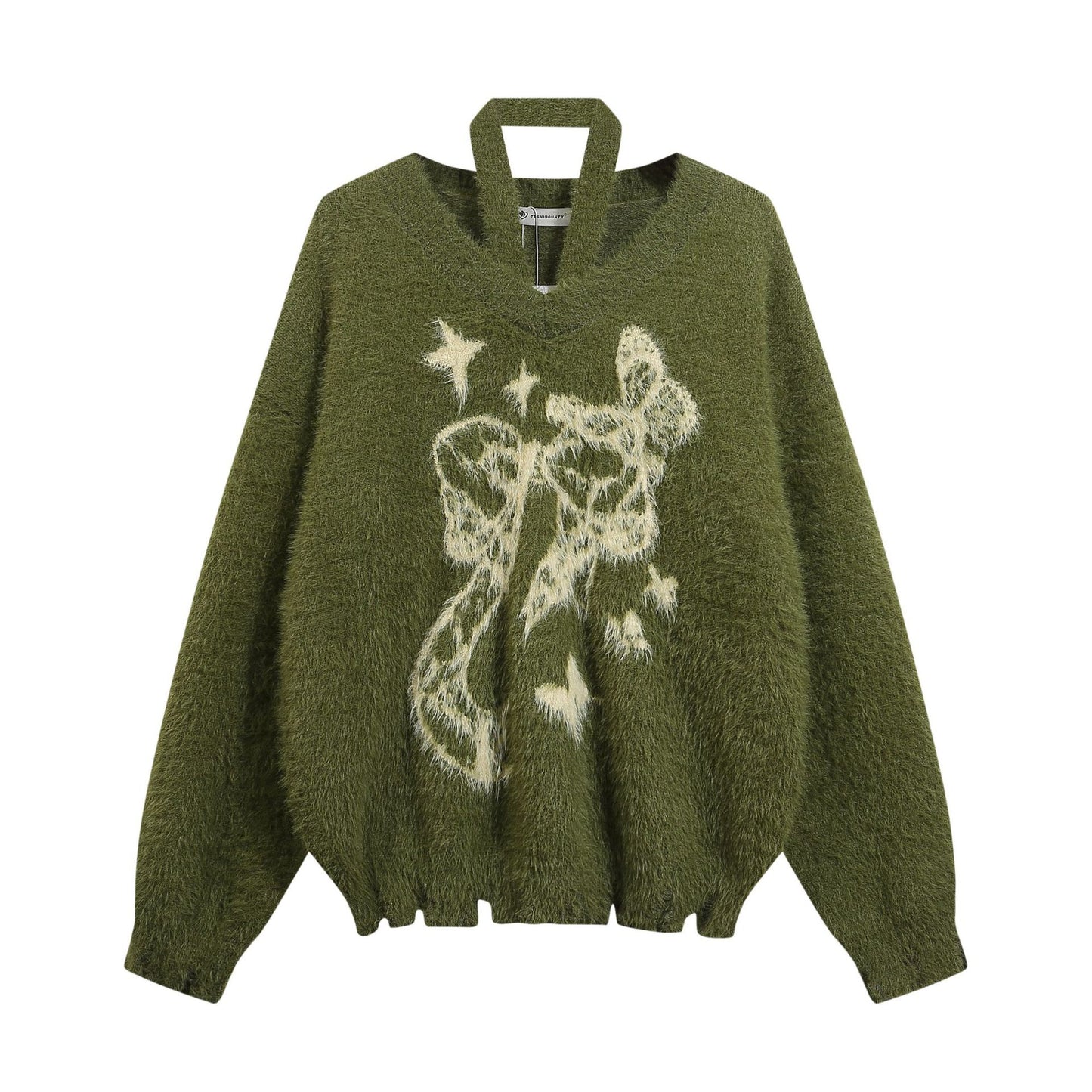 Real Shot Idle Style Bowknot Halter Strap Mink Sweater