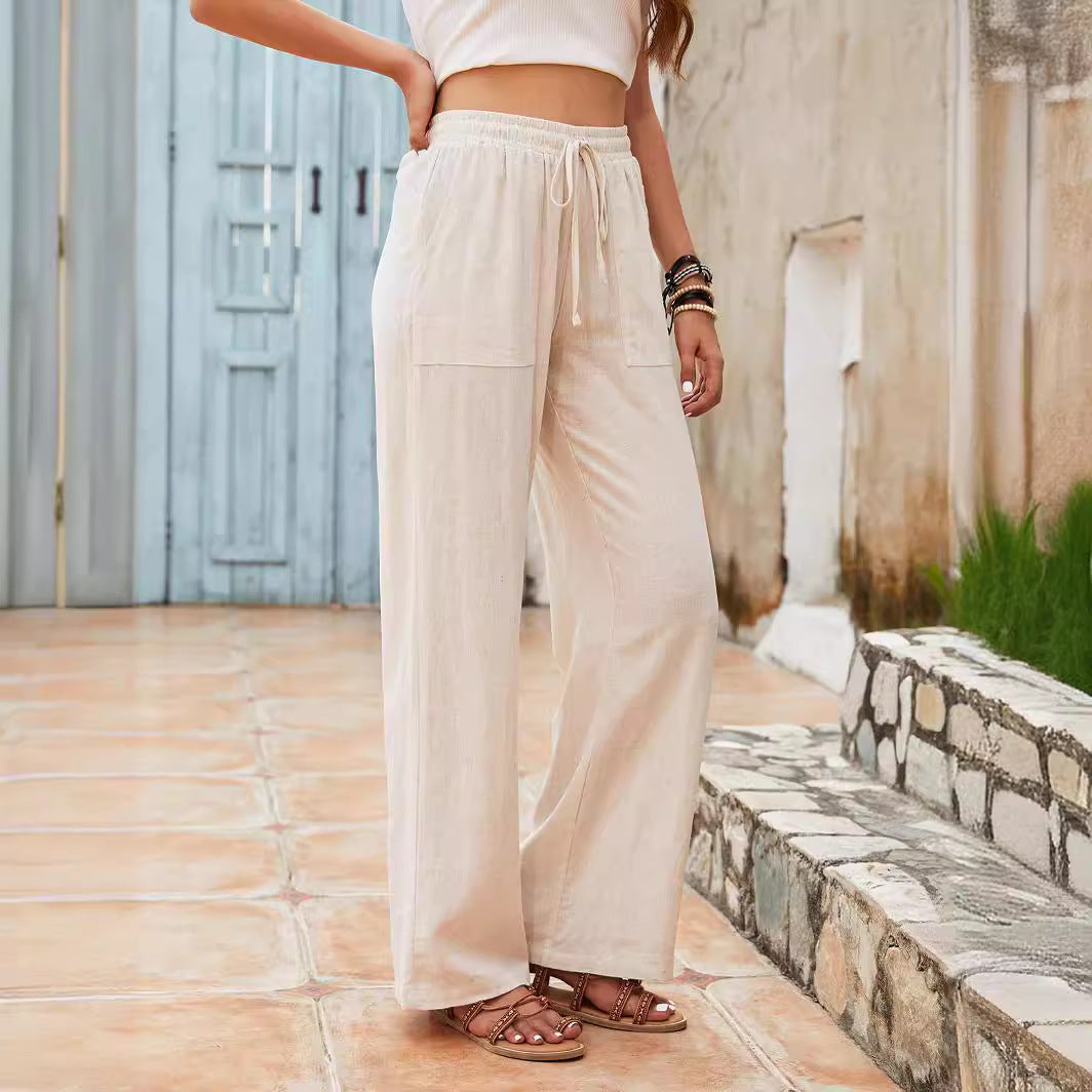 Women's Cotton Drawstring Straight-leg Trousers
