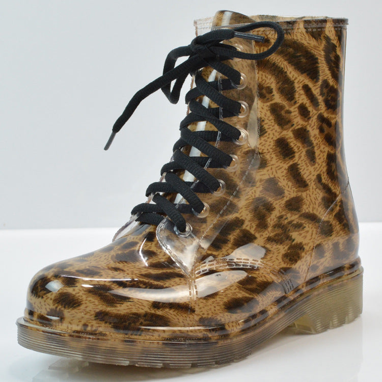 Fashion Summer Ladies Transparent Floral Rain Boots Martin Warm Water Shoes