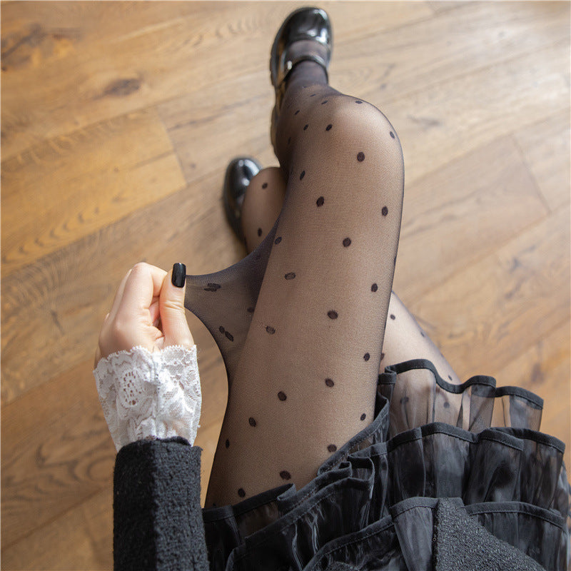 Red Small Love Stockings Ultra-thin Transparent Black Silk Polka Dot Pantyhose Anti-snagging
