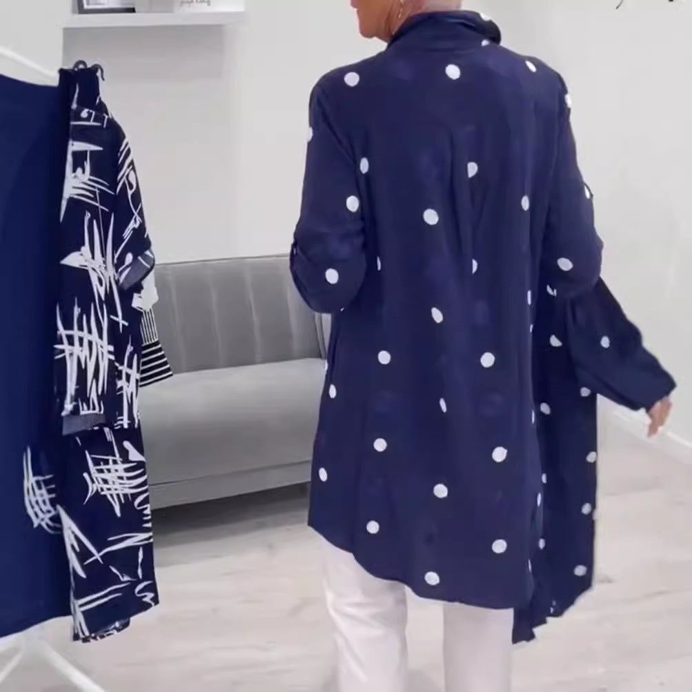 Printed Loose Lapel Long Sleeves Button Shirt Top