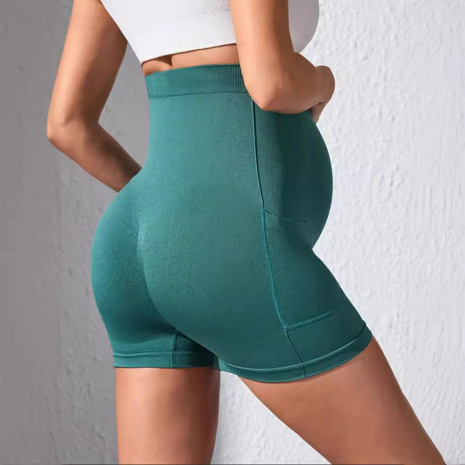 European And American Pregnant Women Pocket Shorts Summer New High Waist Belly Support Sports Yoga Shorts For Pregnant Women Women