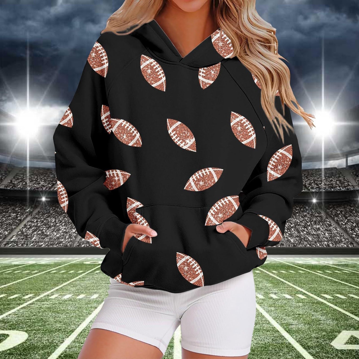 Hooded Sweatshirt With Baseball Elements Digital Design
