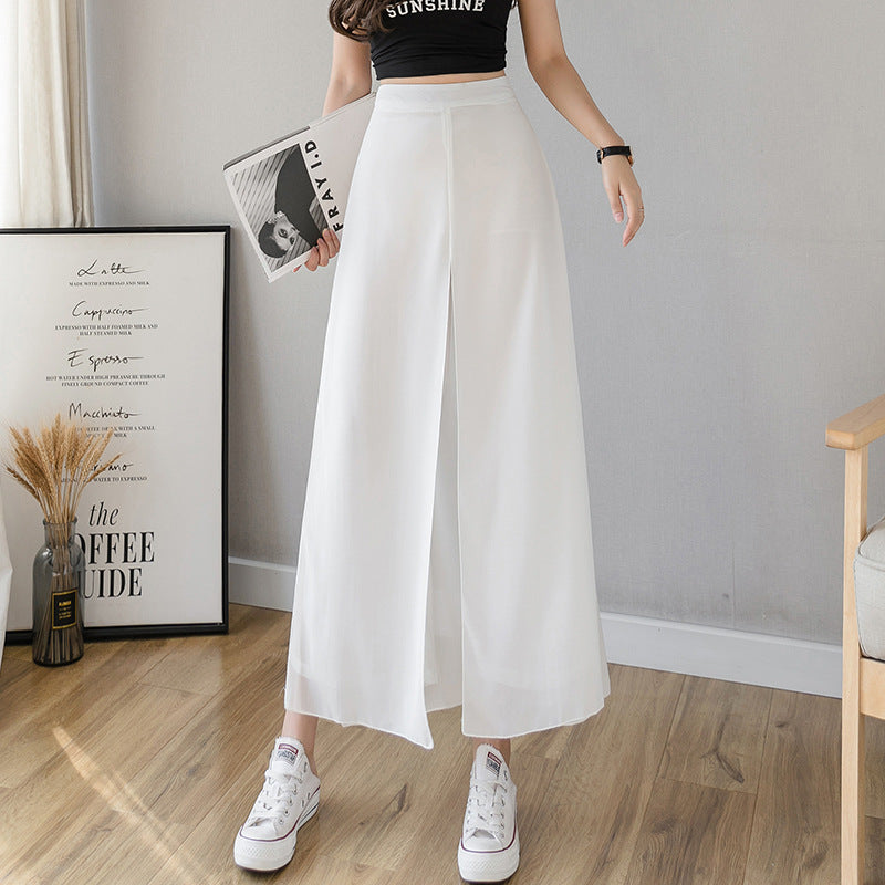 High Waist Slim Fashionable Ice Chiffon Broad Leg Pants Female