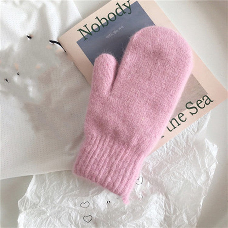 Rabbit Fur Plus Velvet Padded Warm Gloves For Cold-proof Riding
