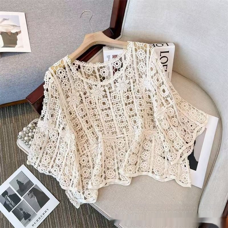 Beach Vacation Hollow-Out Crochet Blouse Top
