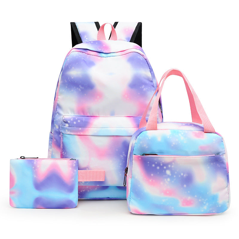 Three-piece Girl Starry Sky Graffiti Printing Primary School Student Schoolbag Lightweight Waterproof Backpack