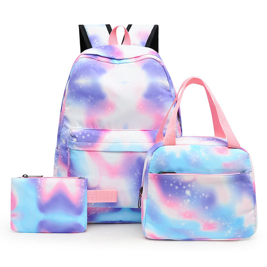 Three-piece Girl Starry Sky Graffiti Printing Primary School Student Schoolbag Lightweight Waterproof Backpack