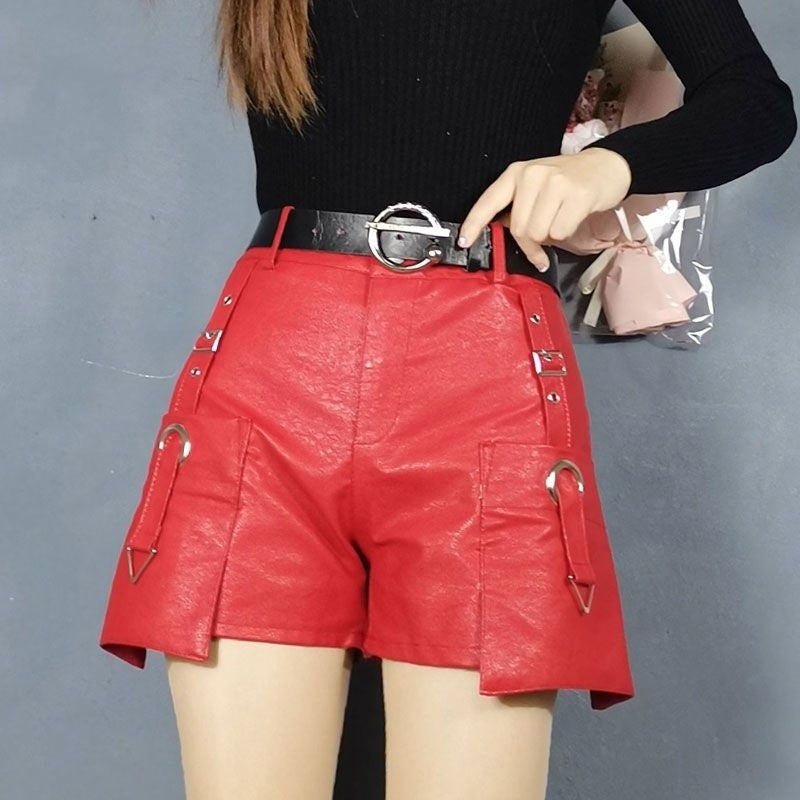 High Waist Slimming Fashion All-match Wide Leg Leather Shorts Boot Pants